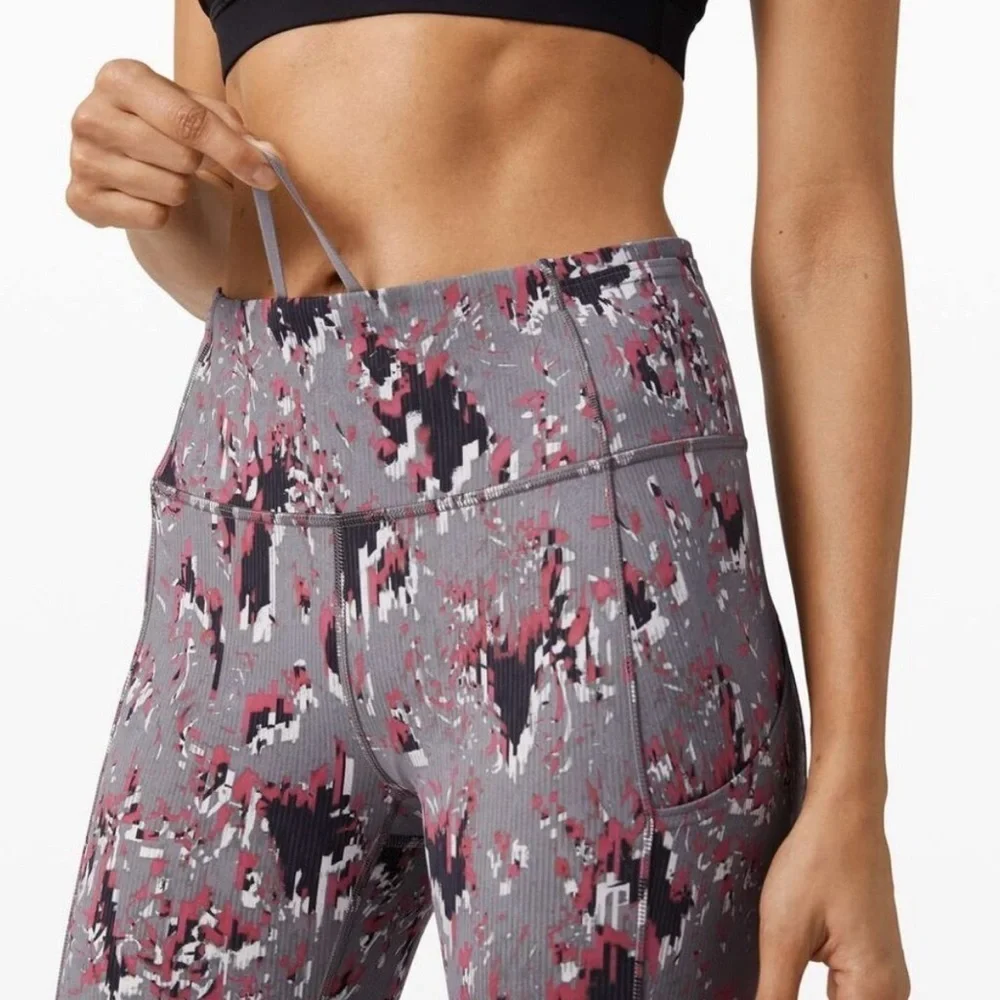 Lululemon Leggings Women’s 6 Gray Fast and Free High Rise Floral Flux 25” Tight